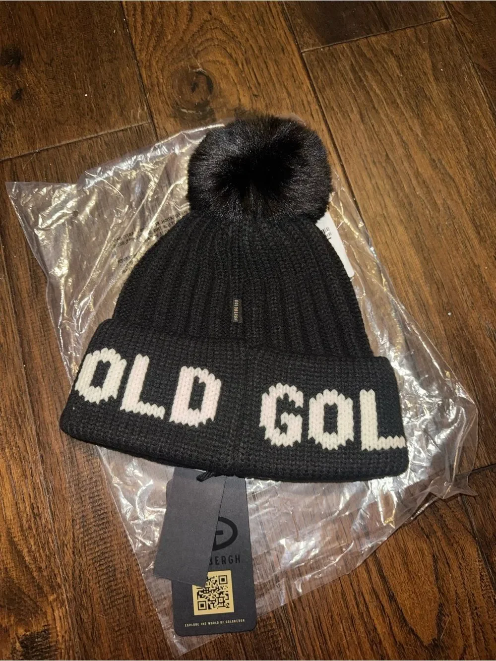Goldbergh Ski Black Hodd Beanie Hat with Faux Fur NWT